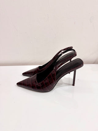 Femme G63 Slingback Pointed Pump Stiletto Heels Exotic Burgundy Women's Size 39