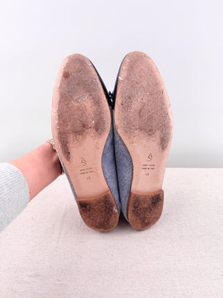 A. Soliani Como Denim & Leather Almond Toe Ballet Flats Dark Denim/Black EU 40