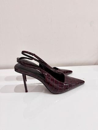 Femme G63 Slingback Pointed Pump Stiletto Heels Exotic Burgundy Women's Size 39