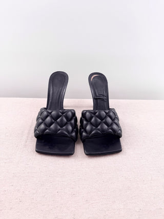 Bottega Veneta Quilted Leather Slip On Stilettos Slide Mules Black Womens EU 39