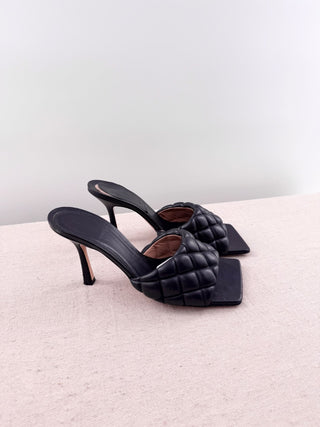 Bottega Veneta Quilted Leather Slip On Stilettos Slide Mules Black Womens EU 39