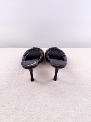 Bottega Veneta Quilted Leather Slip On Stilettos Slide Mules Black Womens EU 39
