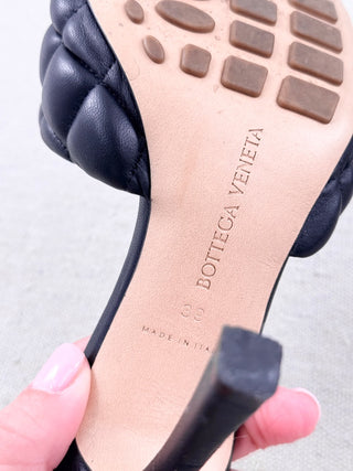 Bottega Veneta Quilted Leather Slip On Stilettos Slide Mules Black Womens EU 39