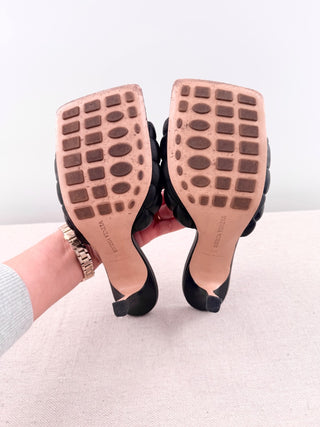 Bottega Veneta Quilted Leather Slip On Stilettos Slide Mules Black Womens EU 39