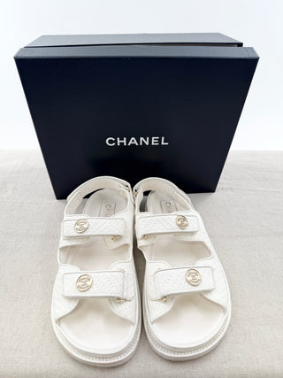 Chanel leather textured Velcro dad sandals with coin C logo accents, 39.5