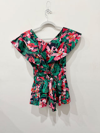 NWT Marissa Webb Maisie Floral Print Ruffle Hem Blouse Top Garnet Lily Women's M