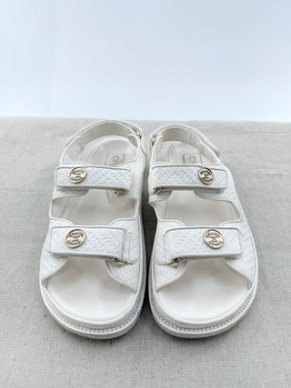 Chanel leather textured Velcro dad sandals with coin C logo accents, 39.5