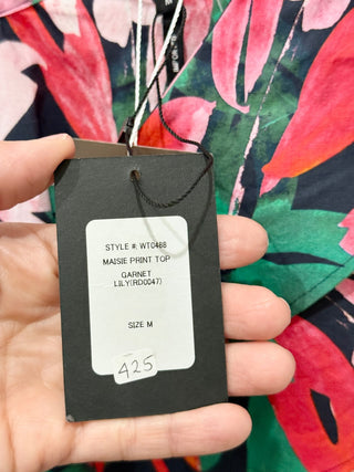 NWT Marissa Webb Maisie Floral Print Ruffle Hem Blouse Top Garnet Lily Women's M
