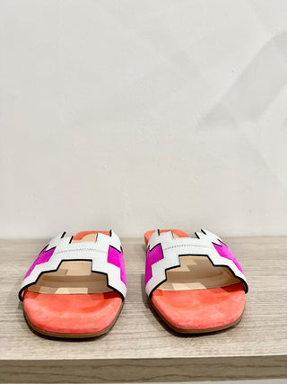 Christian Louboutin Hao Flat Suede/Leather Mule Sandals Smoothie/White EU 36