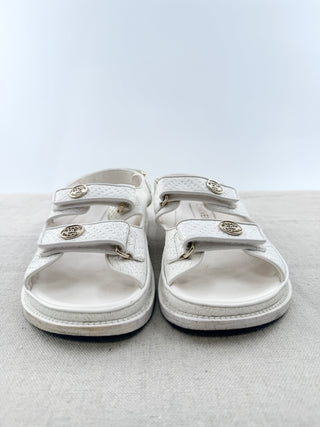 Chanel leather textured Velcro dad sandals with coin C logo accents, 39.5