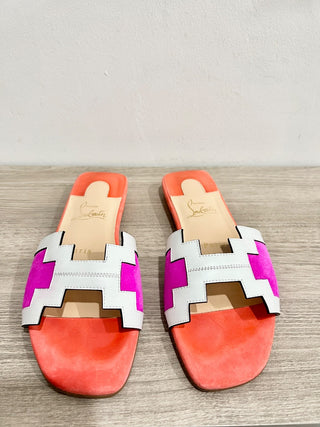 Christian Louboutin Hao Flat Suede/Leather Mule Sandals Smoothie/White EU 36