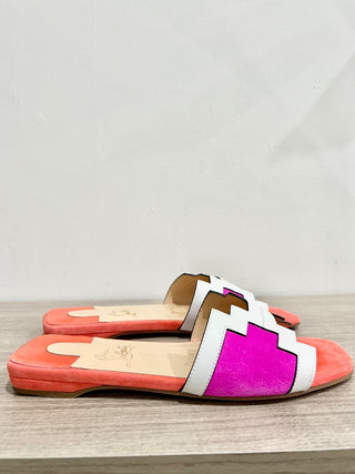 Christian Louboutin Hao Flat Suede/Leather Mule Sandals Smoothie/White EU 36