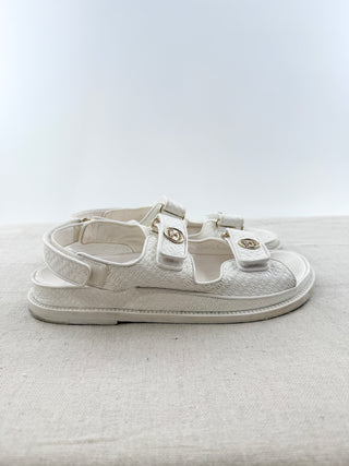 Chanel leather textured Velcro dad sandals with coin C logo accents, 39.5