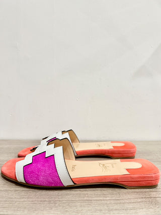 Christian Louboutin Hao Flat Suede/Leather Mule Sandals Smoothie/White EU 36
