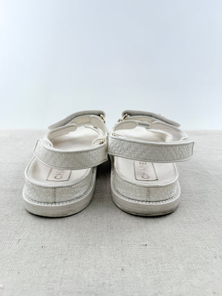 Chanel leather textured Velcro dad sandals with coin C logo accents, 39.5
