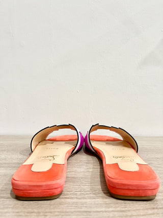 Christian Louboutin Hao Flat Suede/Leather Mule Sandals Smoothie/White EU 36