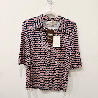 NWT La Prestic Ouiston Love Kiss Henley Polo Shirt Blue/Pink Women's Size 1 / S