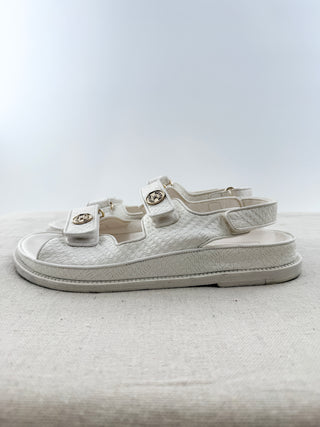 Chanel leather textured Velcro dad sandals with coin C logo accents, 39.5