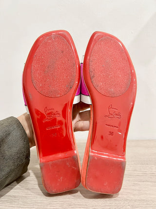 Christian Louboutin Hao Flat Suede/Leather Mule Sandals Smoothie/White EU 36