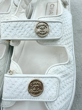 Chanel leather textured Velcro dad sandals with coin C logo accents, 39.5