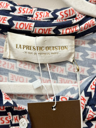 NWT La Prestic Ouiston Love Kiss Henley Polo Shirt Blue/Pink Women's Size 1 / S