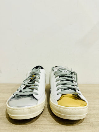 P448 John Perforated Leather Low Top Sneakers White / Gold Women's Size 6.5