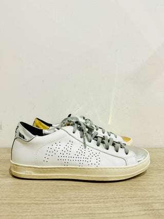 P448 John Perforated Leather Low Top Sneakers White / Gold Women's Size 6.5