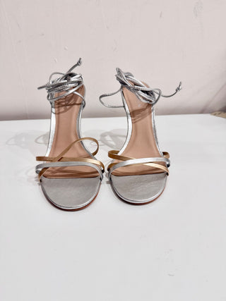 Vicson Miami Two-Toned Leather Strappy Stiletto High Heels Silver Women's Size 8