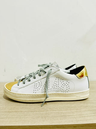 P448 John Perforated Leather Low Top Sneakers White / Gold Women's Size 6.5