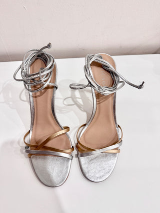 Vicson Miami Two-Toned Leather Strappy Stiletto High Heels Silver Women's Size 8