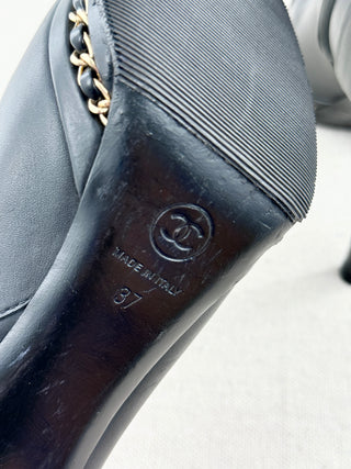 Chanel platform booties with CC and chain detail, 37