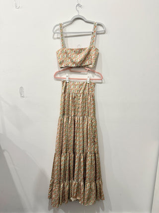 Krewe Duq small floral print set crop top and maxi skirt, top S / bottom XS