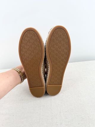 Ralph Lauren espadrille flats in suede with traditional jute-wrapped sole and embroidered LR monogram detail, 5