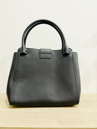 NWT Burberry Large Black Grained Leather Tote Handbag with Buckle