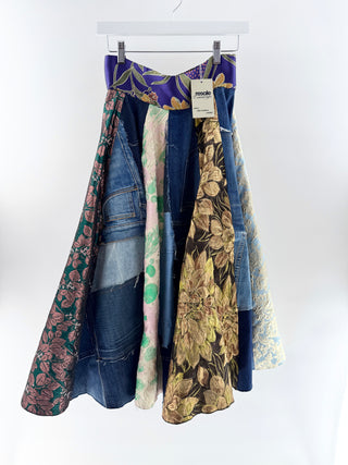 Dolce and Gabbana Patchwork denim jacquard midi skirt, 42