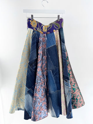 Dolce and Gabbana Patchwork denim jacquard midi skirt, 42