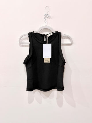 Parentezi Vera Crew Neck Sleeveless Raw Trim Cropped Tank Top Black Women's XS