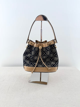 Tory Burch T Monogram Chevile Bucket Bag w/ Detachable Strap Cream/Rolled Brass