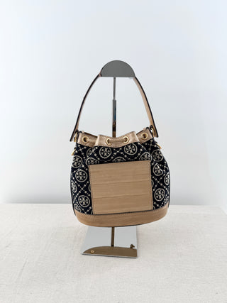 Tory Burch T Monogram Chevile Bucket Bag w/ Detachable Strap Cream/Rolled Brass