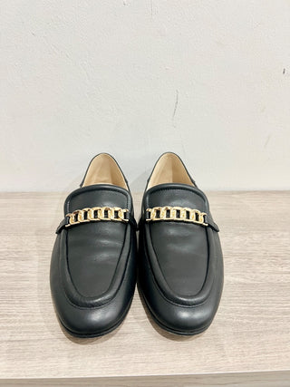 Tod's Calf Leather Slip On Flat Loafer with Gold Chain Catena Black Women's 39 / 8.5