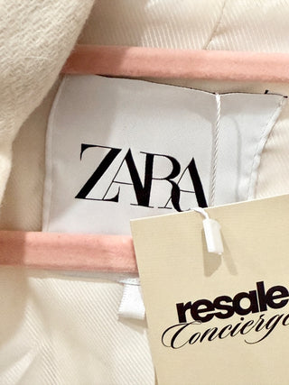Zara Wool-Blend Double Breasted Button Oversized Coat Cream Women's Size Medium