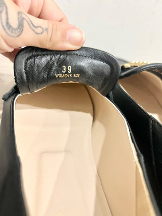 Tod's Calf Leather Slip On Flat Loafer with Gold Chain Catena Black Women's 39 / 8.5