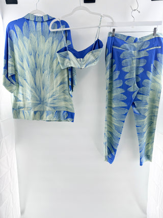 Alexis Blue palm print three-piece set, top S / bottom M