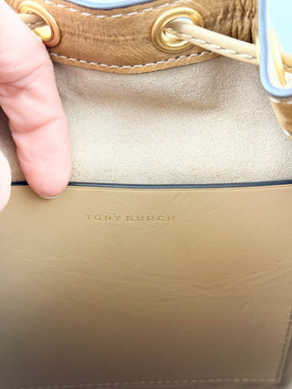 Tory Burch T Monogram Chevile Bucket Bag w/ Detachable Strap Cream/Rolled Brass