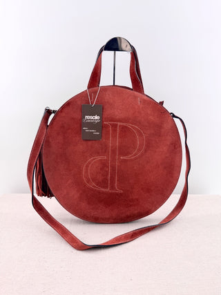 Prune circular suede bag
