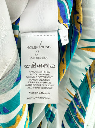 Gold of Suns White silk peacock kimono set, Top one size / bottom M