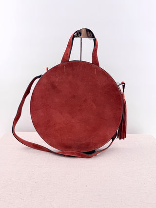 Prune circular suede bag