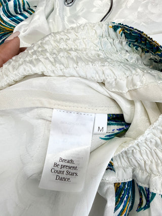 Gold of Suns White silk peacock kimono set, Top one size / bottom M