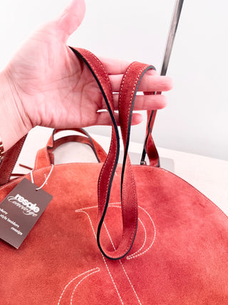 Prune circular suede bag