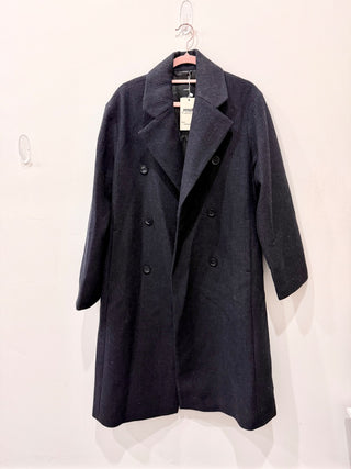 MNG Double Breasted Check Wool-Blend Coat Jacket Dark Heather Grey Women's Small